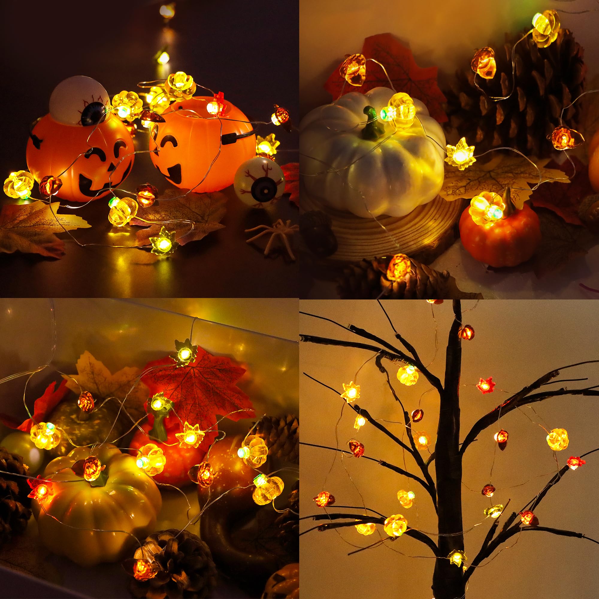 30LED/10Ft Fall Decorations Pumpkin Acorn Maple Leaf Lights, Battery Operated Copper Wire Fairy Lights for Thanksgiving Party Home Indoor Decor