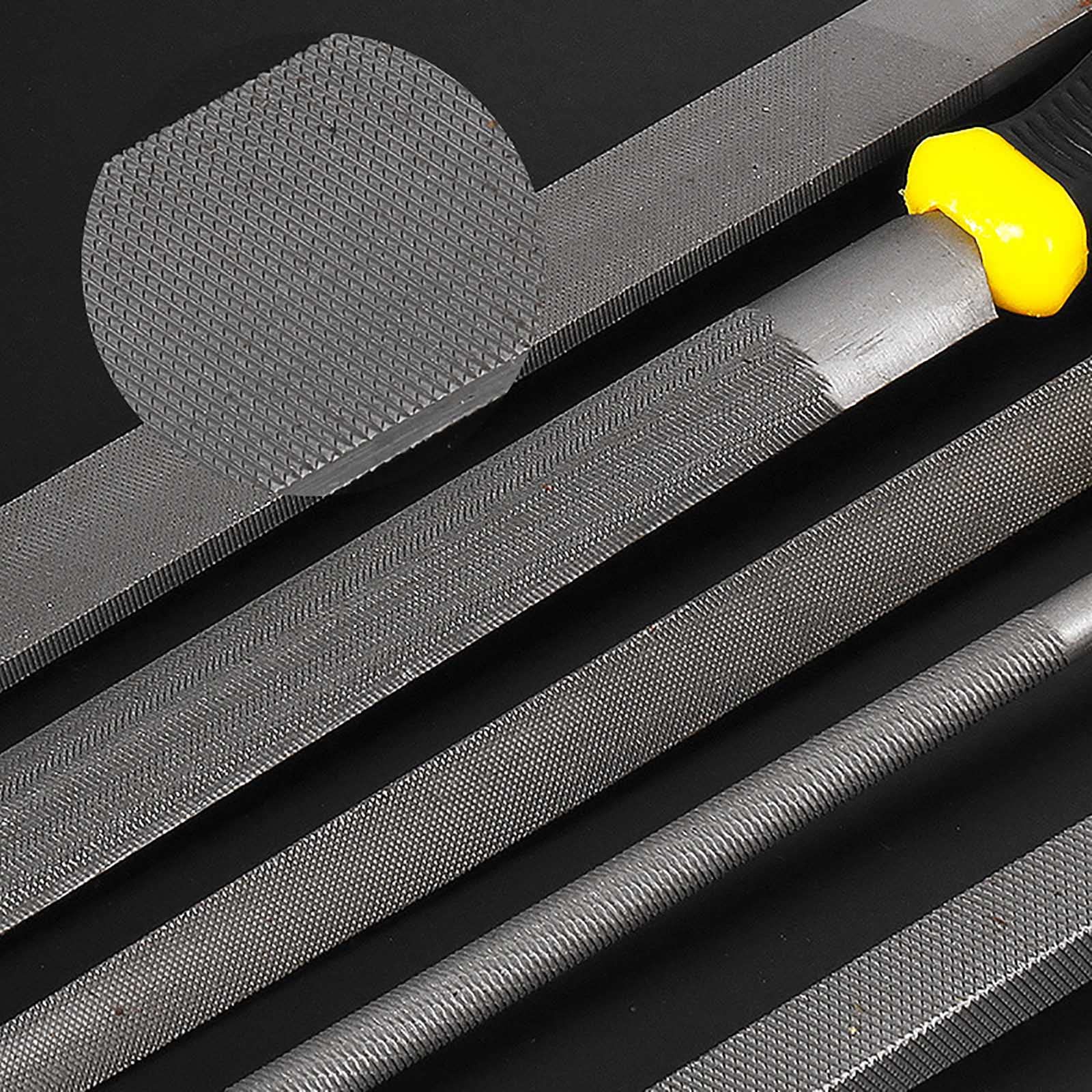 Juegos de herramientas manuales, juego de limas, escofina for madera, acero al carbono, juego de limas de metal de 5 piezas con lima plana, cuadrada, triangular, redonda y semirredonda(Size:310mm)