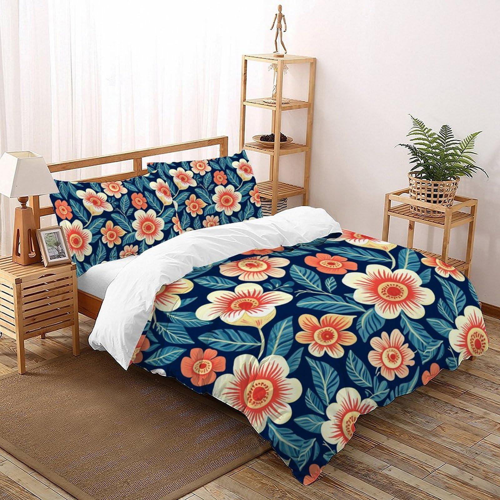 Housse de couette fleur bohème 260x220 cm avec 2 taies d'oreiller