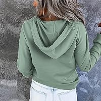 Vista 5 de Sudaderas casuales con botones para mujer, de gran tamaño, para otoño e invierno, con bolsillos, cordón y manga larga