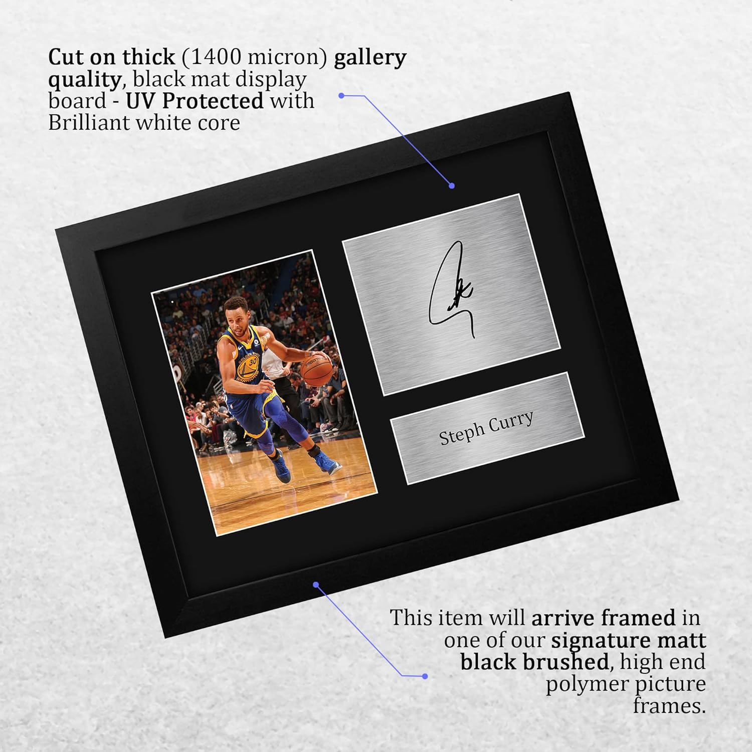 HWC Trading Steph Curry Golden State Warriors Gifts USL Framed Printed Signed Autograph Picture for Basketball Memorabilia Fans - US Letter Size
