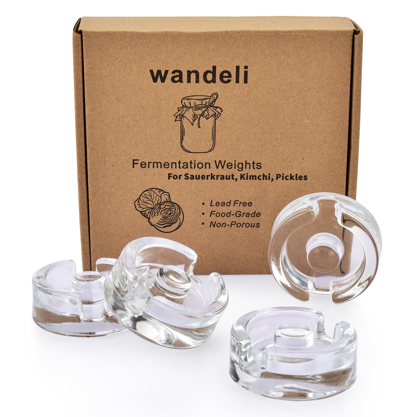 hoziel 4 Pack Fermentation Glass Weights for Fermenting, Canning, Pickling with Easy-Grip Handle for Wide-Mouth Mason Jars,Groove to Remove Excess Brine