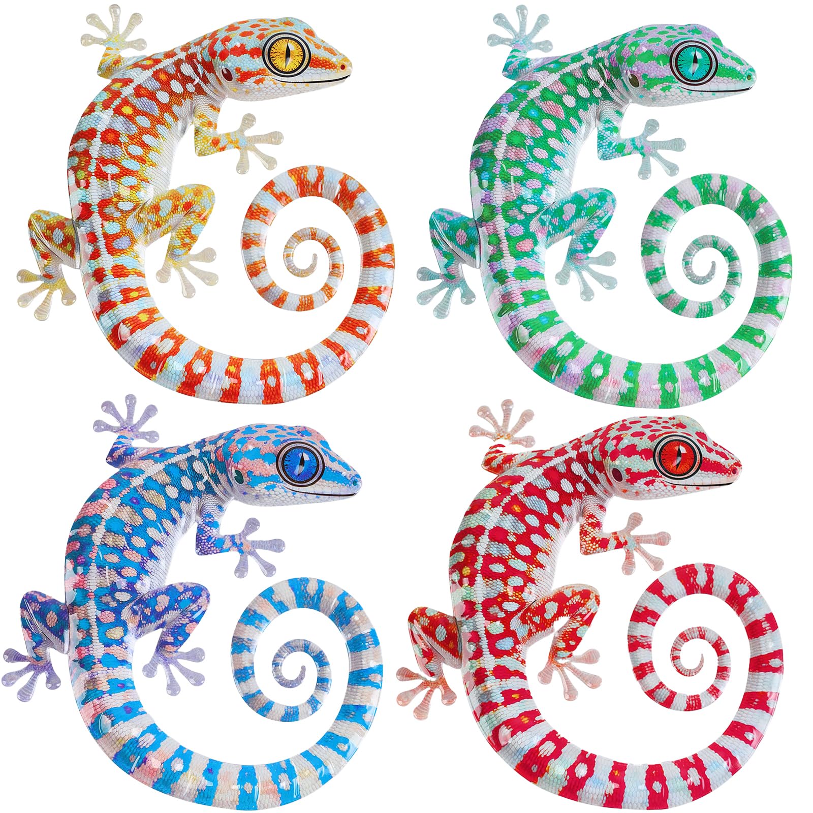 YiYa 4 Pcs Metal Gecko Wall Art Decor Metal Lizard Wall Sculptures Outdoor Garden Fence Decorations for Garden Courtyard Fence Patio Yard Livingroom