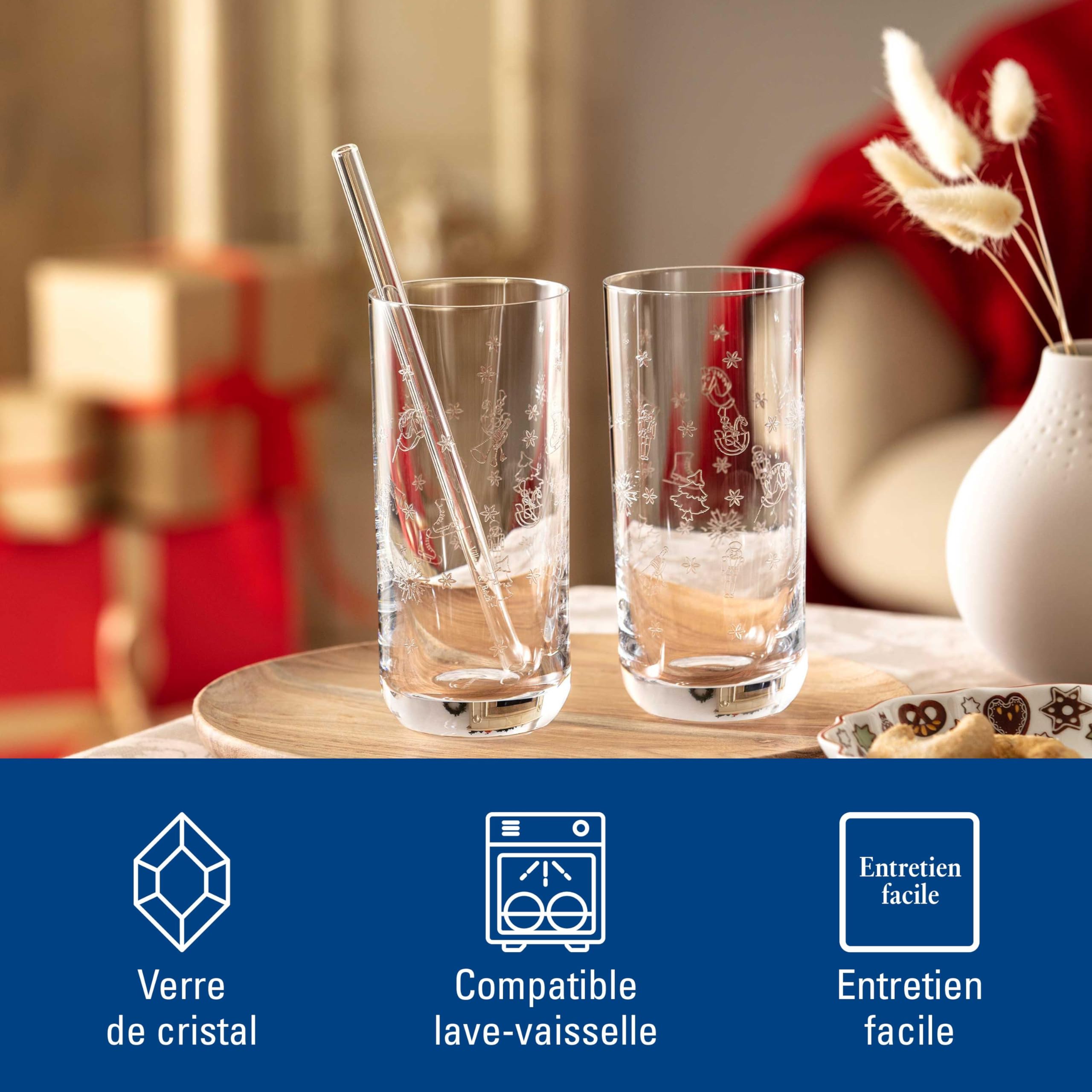 Lot De 6 Verres Villeroy & Boch Toy's Delight - 2 Flûtes Champagne, 2 Verres Vin Blanc, 2 Verres Vin Rouge, Lave-vaisselle, Motif Noël