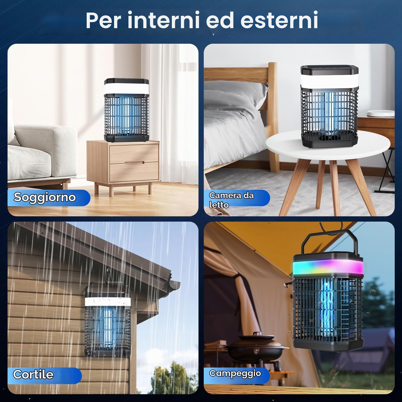 Solare Lampada Antizanzare Elettrico,Zanzariera Elettrica Esterno 4000V,Anti Zanzare Solare con 5500mah & LED,Ammazza Zanzare Ricaricabile & IP65 per Esterno,Interno,Giardino,Camping,Patio
