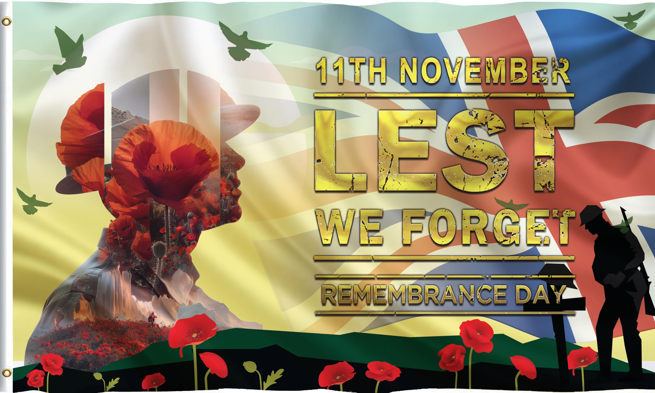 Red Poppy Lest We Forget Remembrance Day Flag Banner Decorations 5ft 3ft Veterans Memorabilia Gifts (Style I)