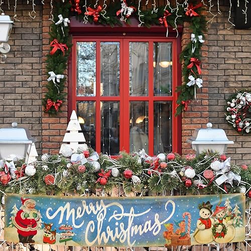 Miniatura 4 de Decoraciones de Navidad vintage, pancarta de Feliz Navidad, letrero vintage de Papá Noel, muñeco de nieve, letreros de patio, Navidad, vacaciones,