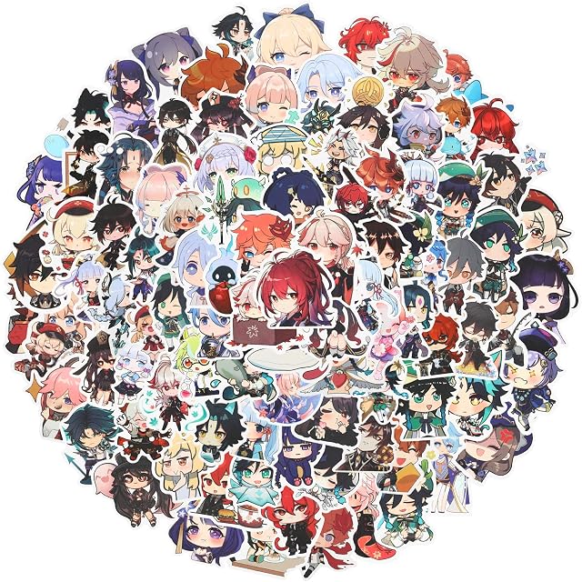 QYZHIZ 100 Mixed Sticker Pack, Cute Genshin Impact Game Sticker, Yuanshen Game Sticker, Colourful Stickers, Waterproof Stickers, for Laptop, Water Bottle, Computer, Skate, Phone, Bike, Guitar.