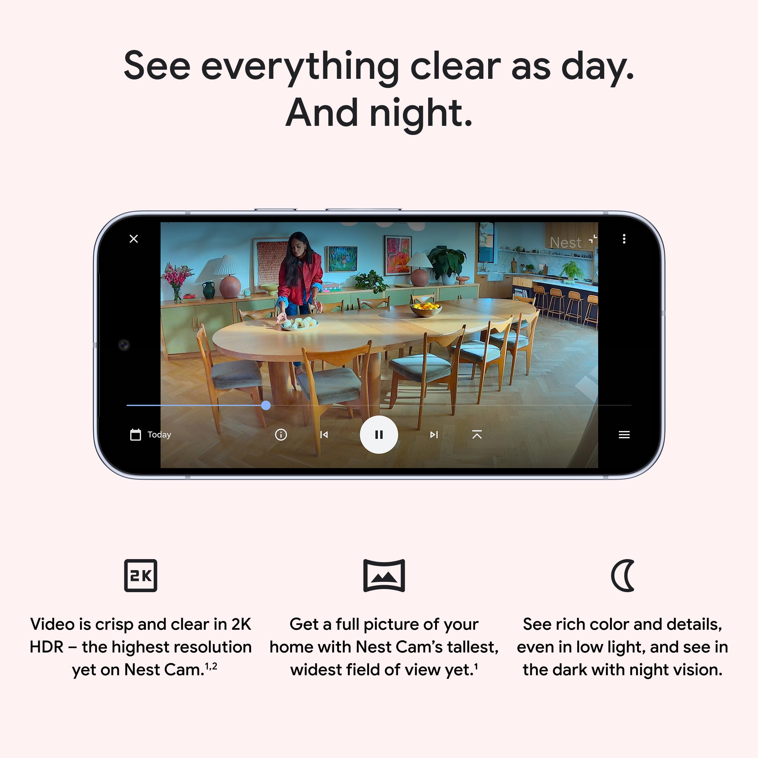 Google Nest Cam Indoor (Wired, 3rd Gen) - Security Camera with 2K Video and Gemini, Night Vision, 2-Way Audio, Works with Google Home - 2025 Model - Snow