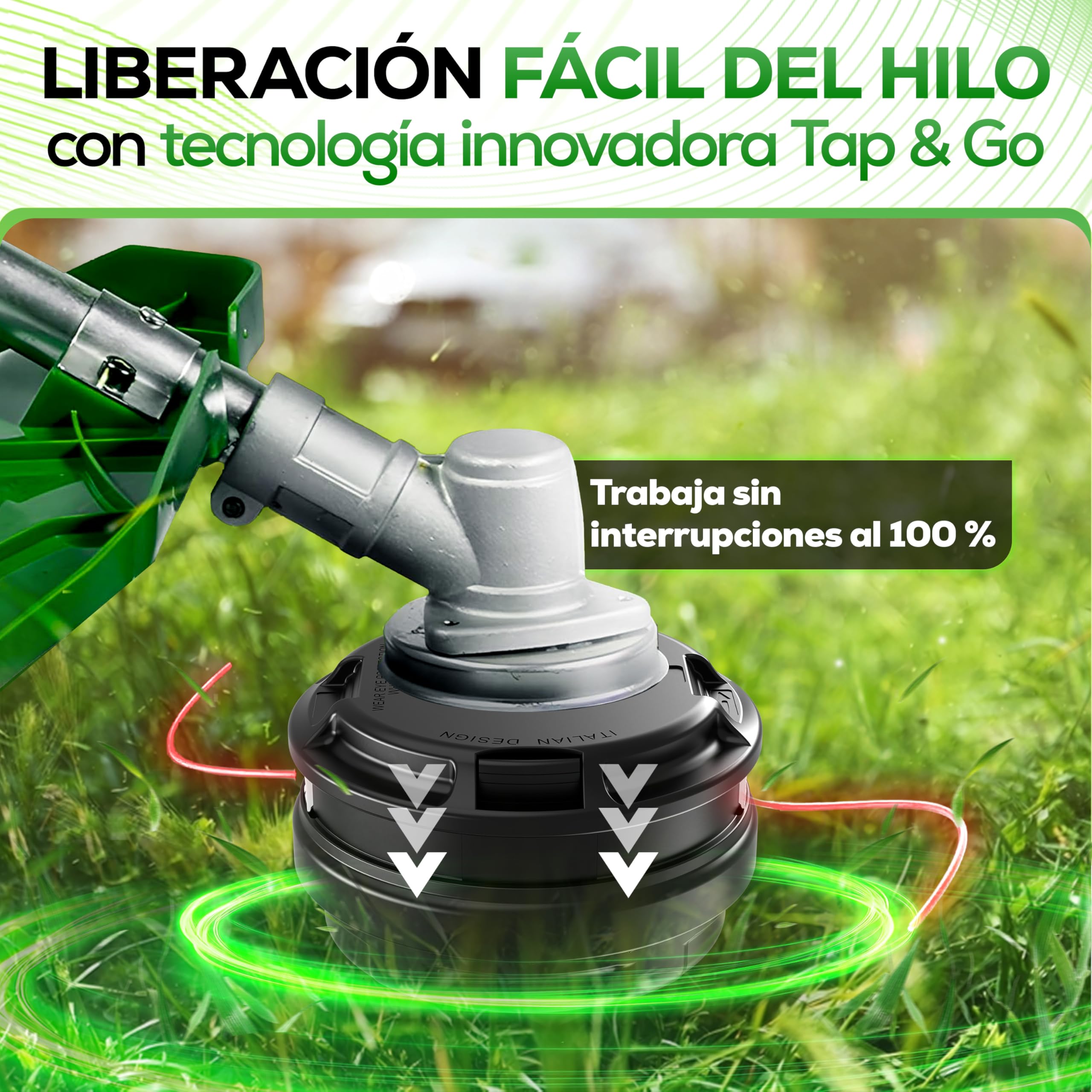 Heckenpracht Cabezal de hilo para desbrozadora, rosca izquierda con sistema Tap & Go, eficiente corte del césped con cabezal de corte para desbrozadora con función de carga rápida – bobina de hilo