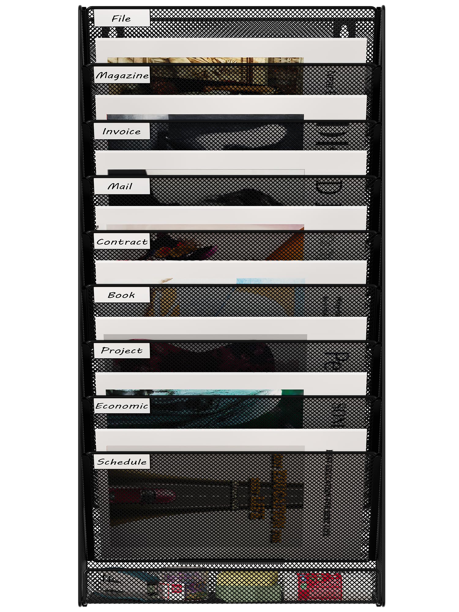 EasyPAG Organisateur de Bureau Mural A4 10 Compartiments Porte Document Suspendu Noir