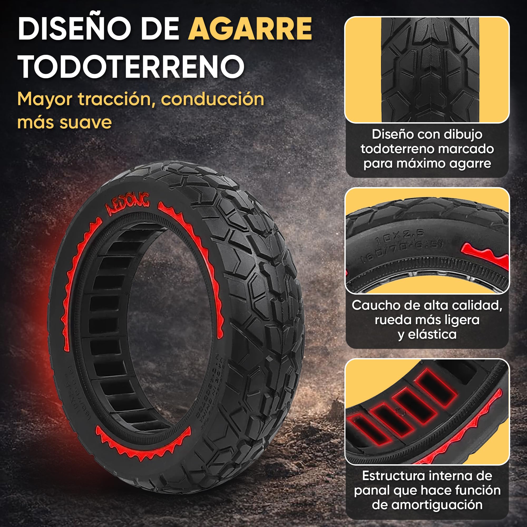 ANSENI Ruote Monopattino 60/70-6.5, Gomme 10 Pollici 10x2.50, Pneumatico Solido Anti-foratura per Scooter Elettrico Xiaomi 5/5 Pro/5 Max,Segway Ninebot E3 E,Ninebot Max G30/G30D,Smartgyro K2 (2 Ruote)