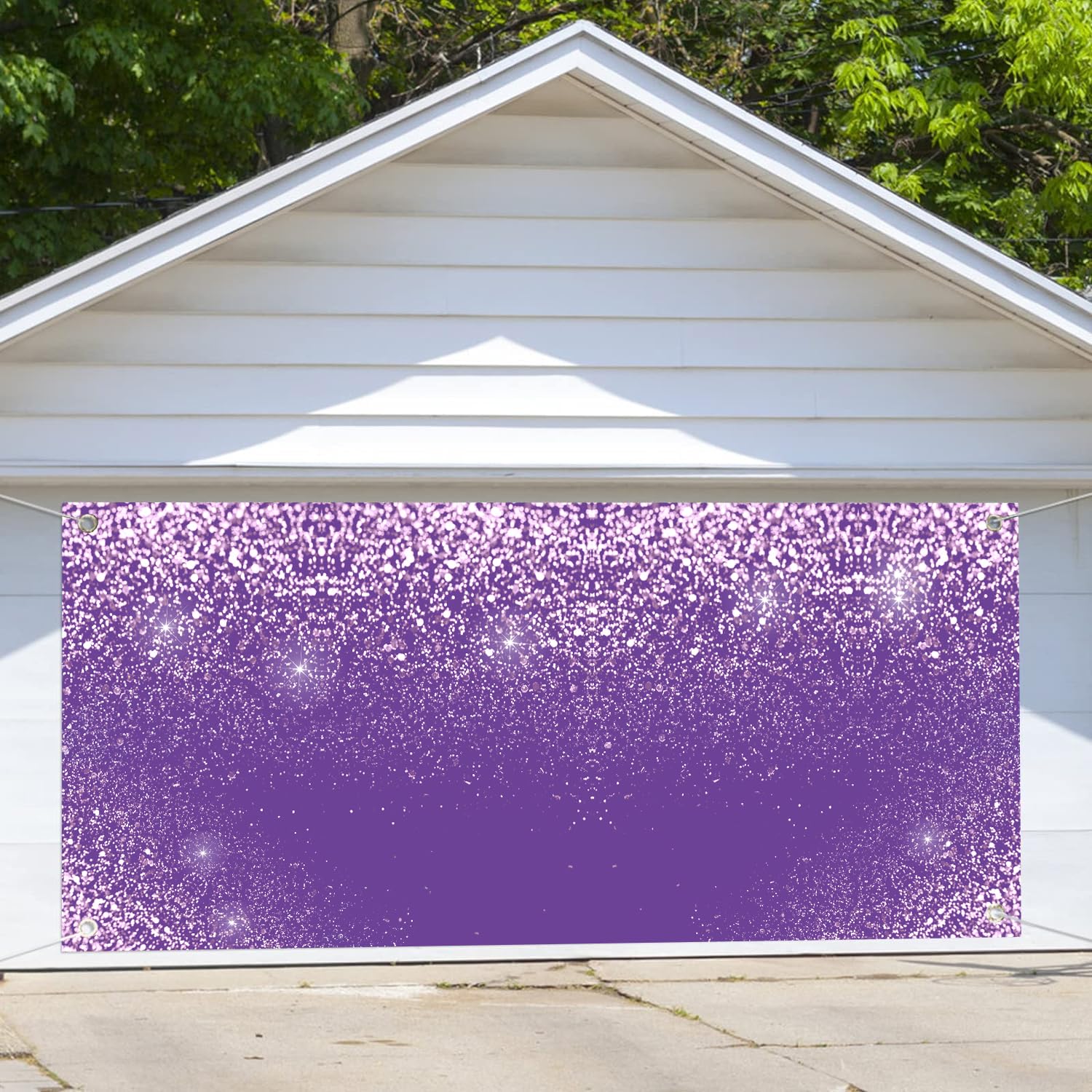 Glitter Garae Door Decoration Backdrop 13 x 6 ft, Purple and Sliver Sparkle Bokeh Woman Girls Birthday Party Garage Door Cover Banner Outdoor