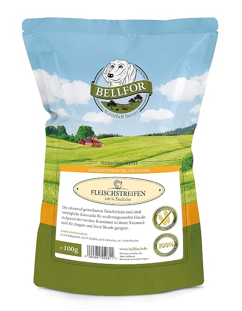 Bellfor Snack de Pavo para Perros, Carne Deshidratada 100% Natural sin Cereales ni Aditivos
