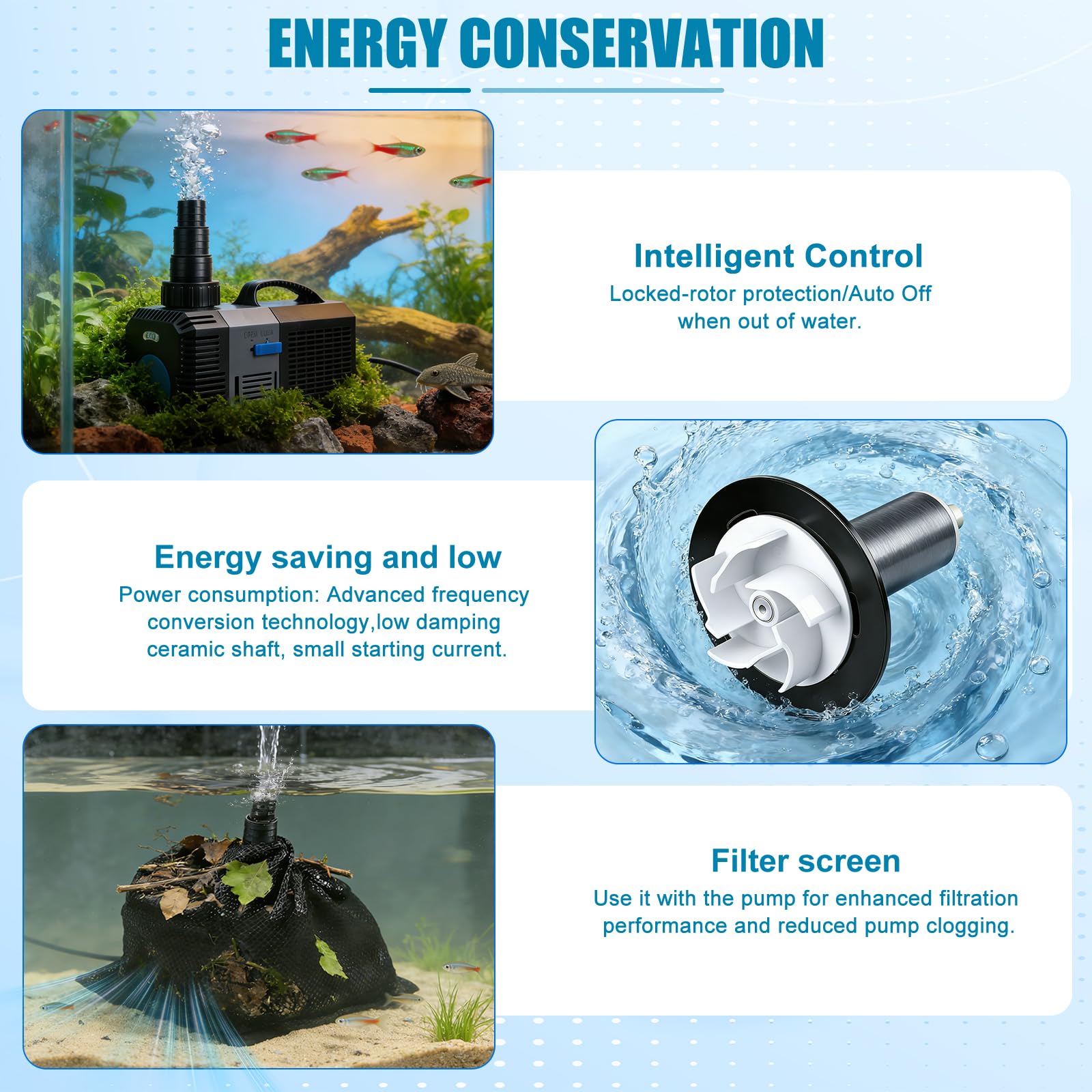 EXLECO Super Eco Bomba para Estanque Anfibia 16000L/H 140W Filtro Pecera, Bombas de Agua Sumergible, Bomba para Fuente Jardín, Filtro Acuario para Acuario y Estanque, CTP-16000
