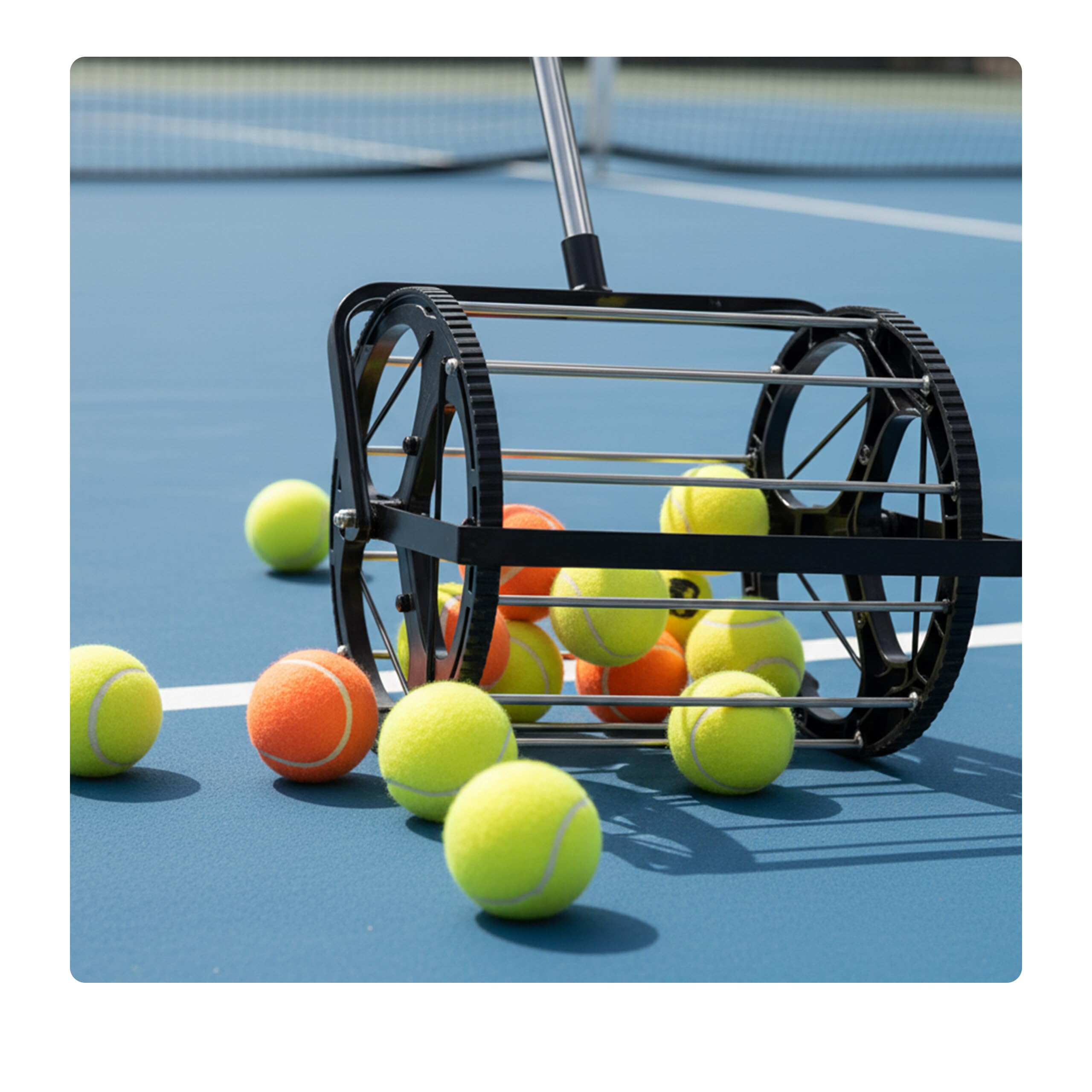 Relaxdays Raccoglitore per Palline da Tennis, 106x29x27 cm, Metallo, Manico telescopico, Ruote, Nero/Argento