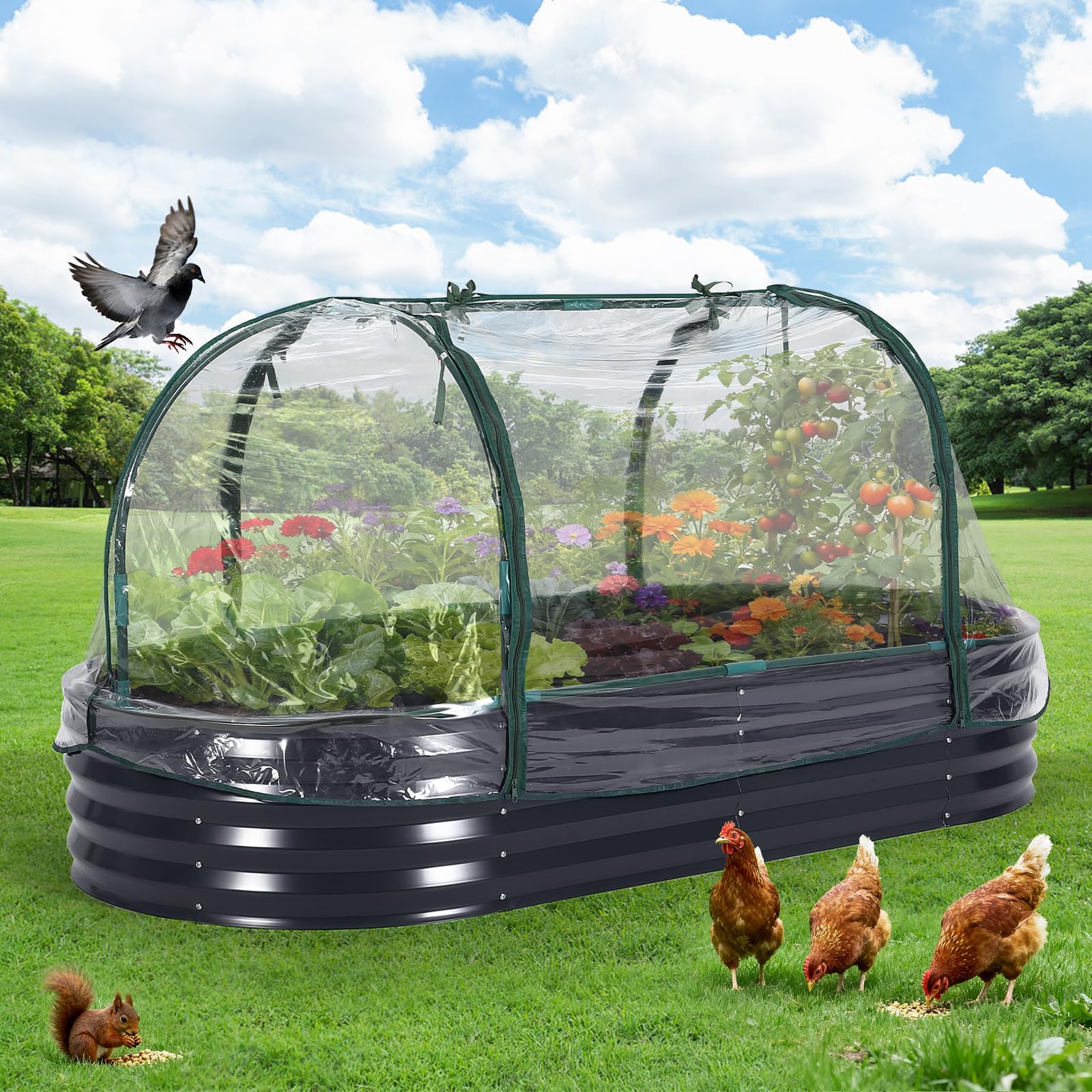Grand Carré potager en Acier galvanisé, Bac surélevé en Fond Ouvert, Jardinière surélevée avec housse PVC amovible – Résistant intempéries,Bac à Plantes Pour légumes,herbes,fleurs(180X90X30cm,Gris)