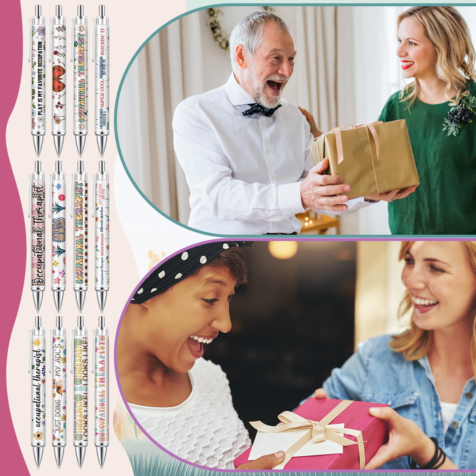 Motipuns 12 Pcs Occupational Therapy Month Gifts OT Appreciation Gifts Pens Occupational Therapist Ballpoint Pens OT Party Favors for Women Employees Staff Writing Stationery Office Holiday Supplies