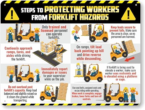 SmartSign 18 x 24 inch Forklift Safety Poster Steps To Protecting Workers From Forklift Hazards 55 mil Tear-Resistant Plastic, Pre-Drilled Holes, Multicolor, Made in USA