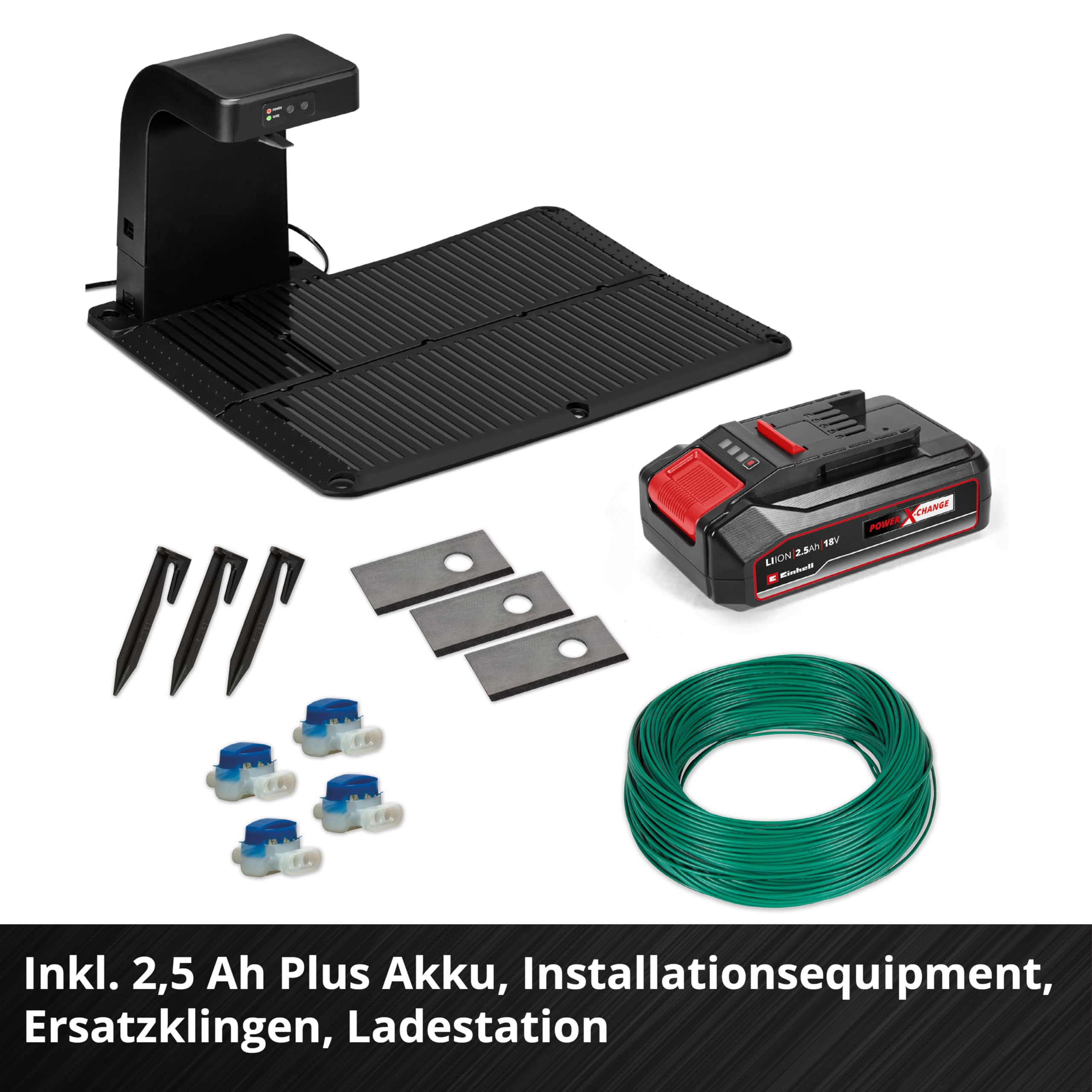 Einhell Mähroboter FREELEXO 500 Power X-Change (18 V, App-Steuerung, IPX5, Over-the-Air Updates via Wi-Fi, inkl. Installationsequipment für 500 m² + 2,5 Ah Plus Akku)