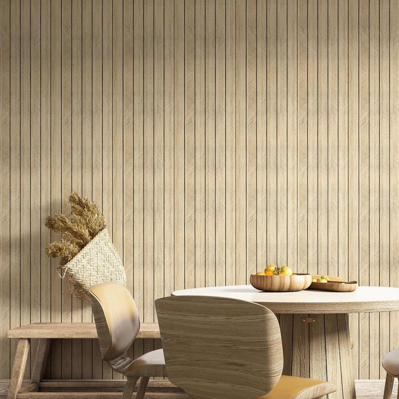 wood grain slat 3d wall panel -15.75"x118"soundproof self-adhesive wall sticker,thickened resistant removable pvc slat wallpaper &foam paneling for wall,ceiling(log color,13sq.ft)