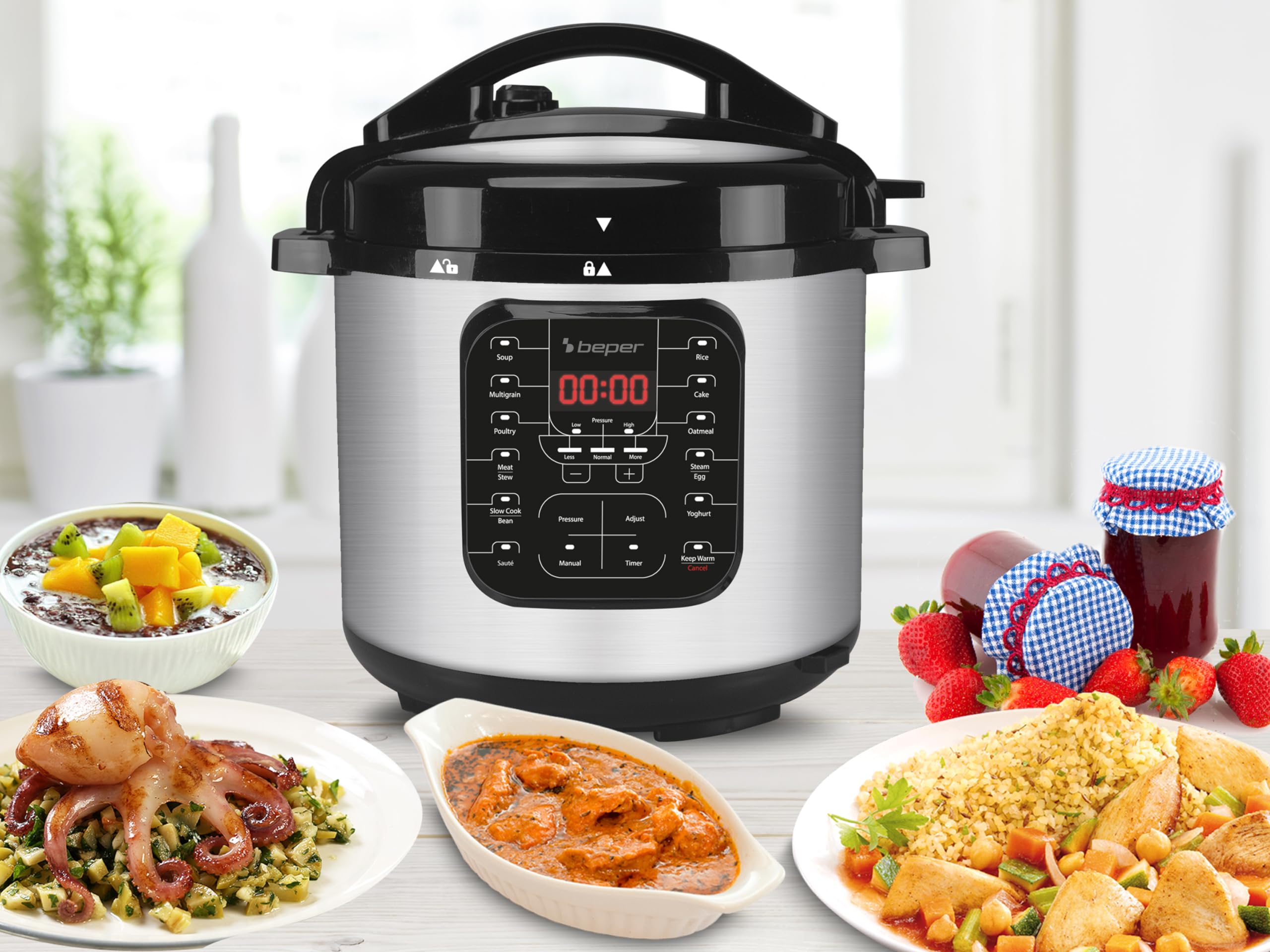 BEPER P101COS001 Pressure Cooker et Multicuiseur à Pression, Cuit Vapeur de 6 Litres - Autocuiseur Èlectrique avec 15 Programmes de Cuisson