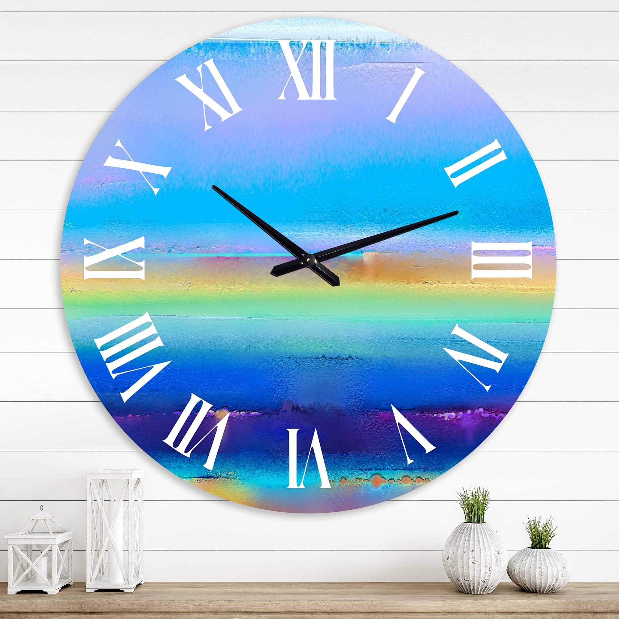 DesignQ Modern Wall Clock 'Landscape During Sunset Summer Impression' Large Wall Clock for Office Decor