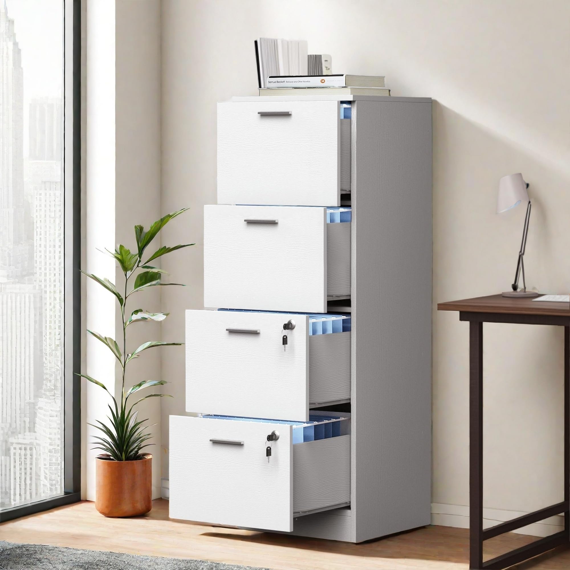 YITAHOME 4 Drawer File Cabinet with Lock, 15.86" Deep Vertical Filing Cabinet for Letter A4-Sized Files, Easy Assemble, Storage Cabinet for Home Office, White