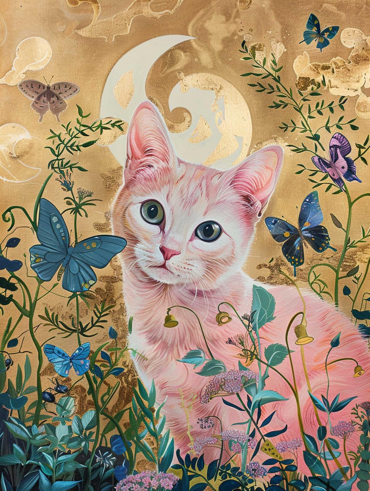 AYAOYANGGO DIY Juego De Bordado Con Cuentas Animales Y Flores De Dibujos Animados De Gatos Kit De Manualidades Con Bordado,Pintura Con Cuentas,Tapiz 3D,Kit De Punto De Cruz Con Cuentas 50x60cm