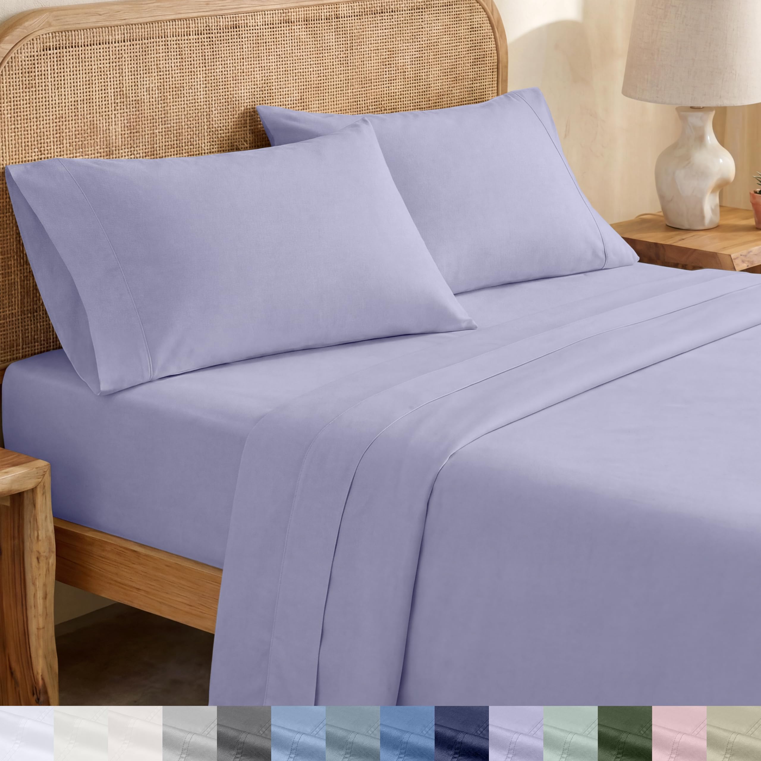 California Design Den Full Sheets Set - Soft 100% Organic Cotton Bed Sheets with Deep Pockets, Crisp Percale, Breathable and Durable Bedding Set -