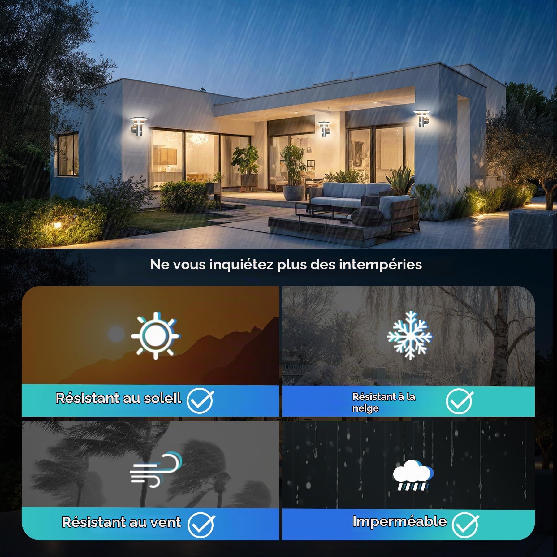 NBHANYUAN Lighting Applique Murale Exterieur LED avec Détecteur de Mouvement et Interrupteur Lampe Exterieur Etanche Acier Inoxydable SUS316 Luminaire Argent 9W 220V-240V IP54 (avec Capteur PIR)