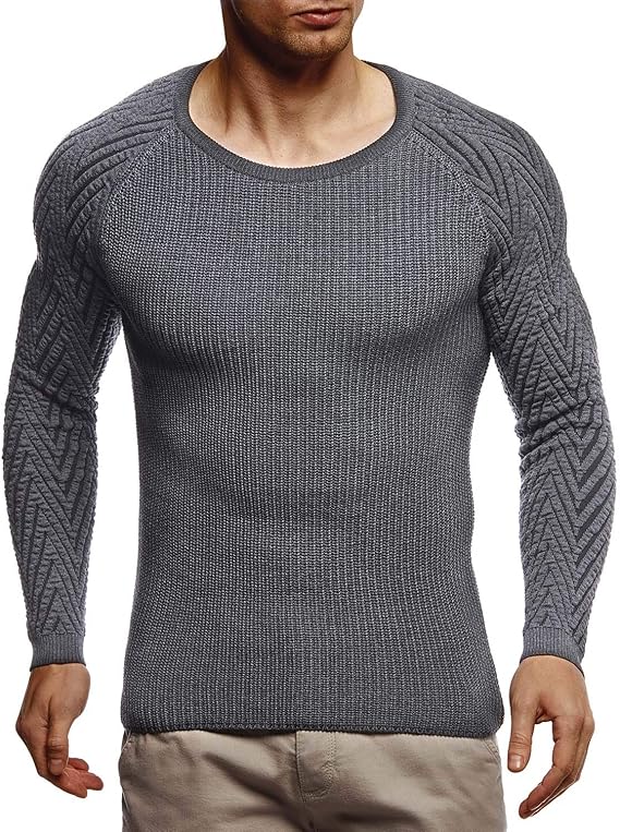 Leif Nelson LN7220 Men's Basic Warm Knitted Jumper with Crew Neck