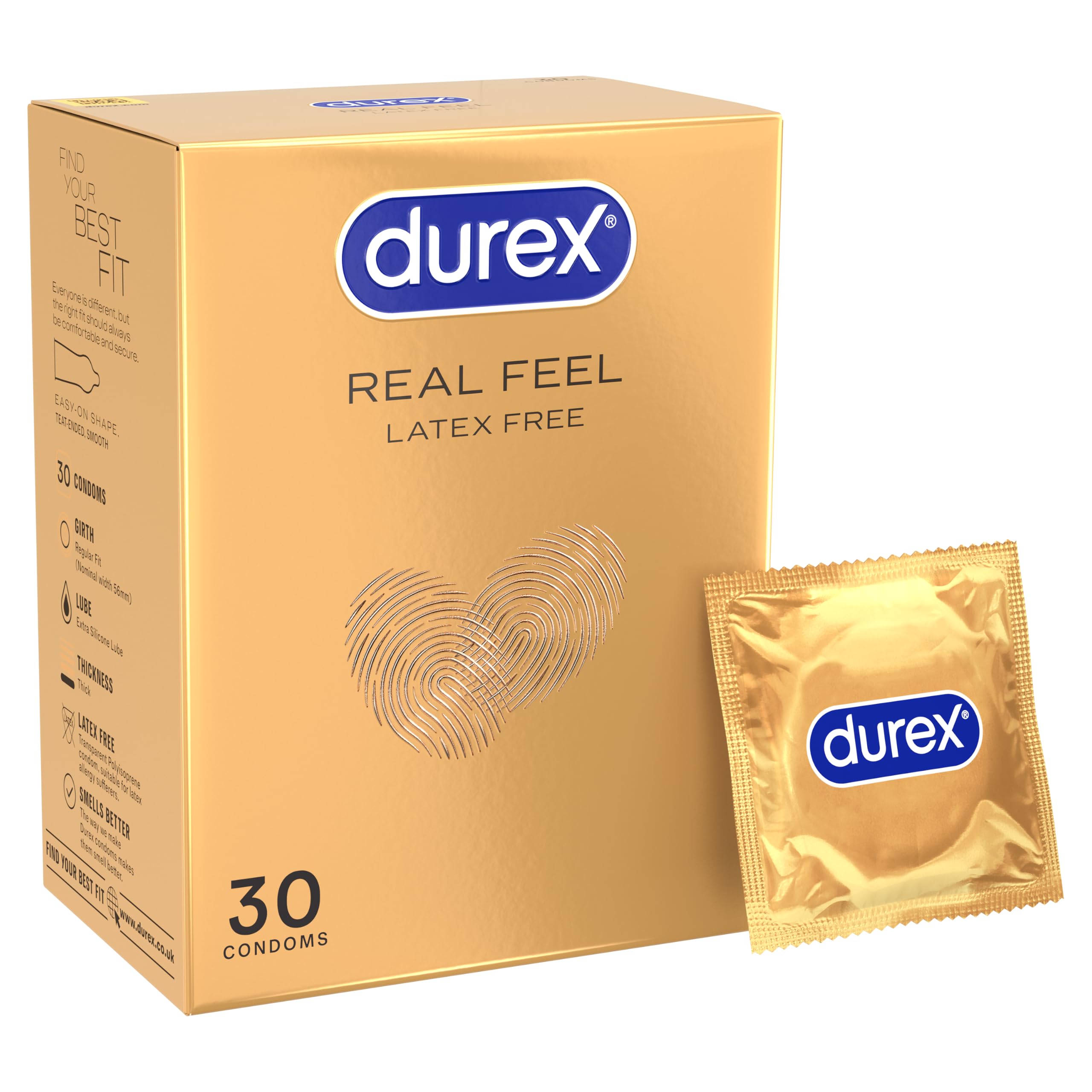 Durex Real Feel, 30 Condoms, Regular Fit, Latex Free, Pre Lubricated