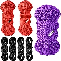 SFcaris Silk Soft Rope Set: Skin-Friendly 8mm Braided Ropes (4x8ft Black, 2x16ft Red, 32ft Purple) - Durable Multipurpose