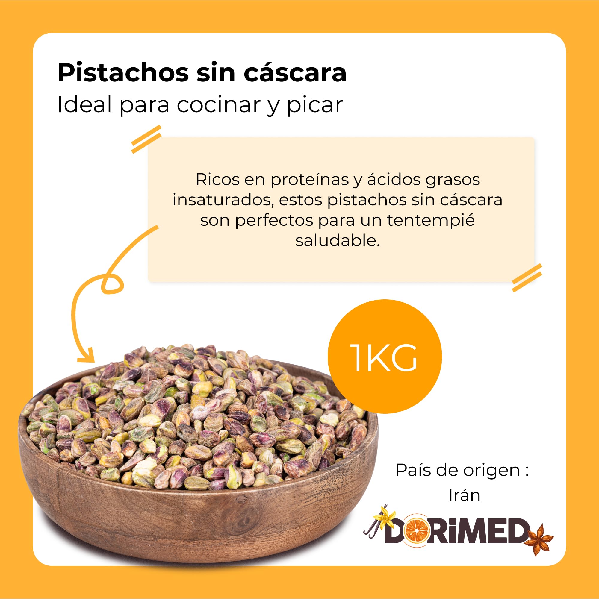 Pistachos, sin cáscara 1 Kg, naturales, sin sal, sin OGM, sin conservantes, ideales para recetas.