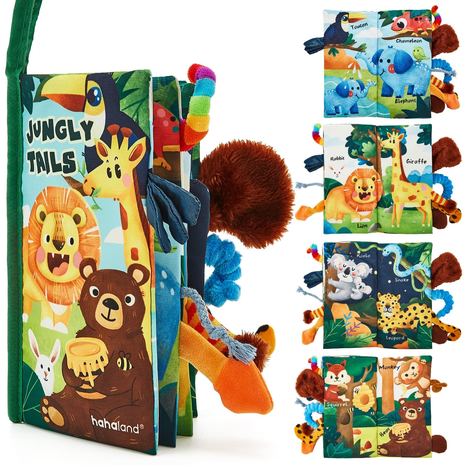 Hahaland Baby Book Baby Fabric Book Baby Toy 0 Months 3D Picture Book Fabric Books Feel Book Crinkle Book Toy From 0 3 6 Months Baby Books Quiet Book Gift For Boys Girls - Forest Green