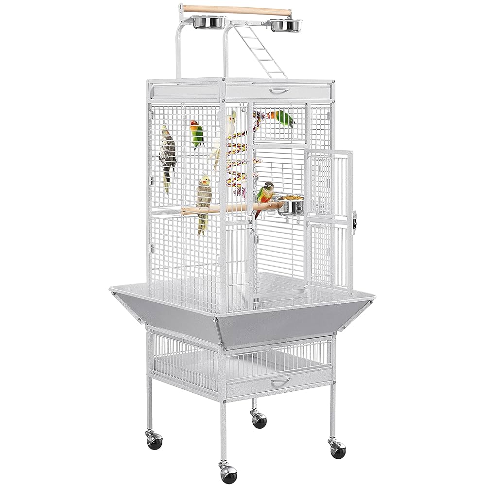 バードスタンド Amazon.com : Yaheetech Wrought Iron Bird Cages, Play Top