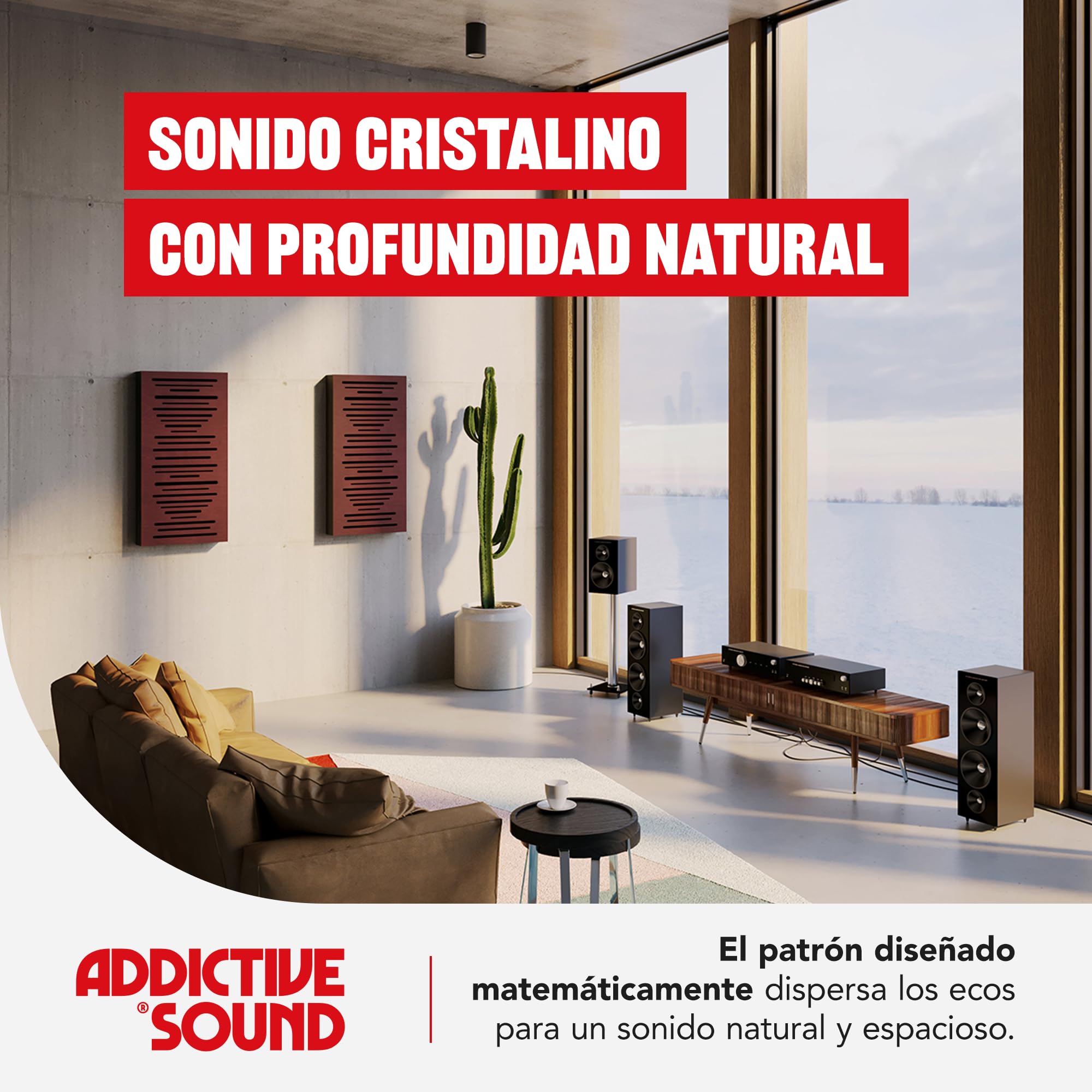 Addictive Sound AbFuser Panel Acústico Híbrido - Difusor Madera Haya & Absorbedor de Graves - Banda Ancha 100-9300 Hz - Fabricado UE CNC - Pared/Techo - Garantía 36 Meses - 100x50cm - Natural