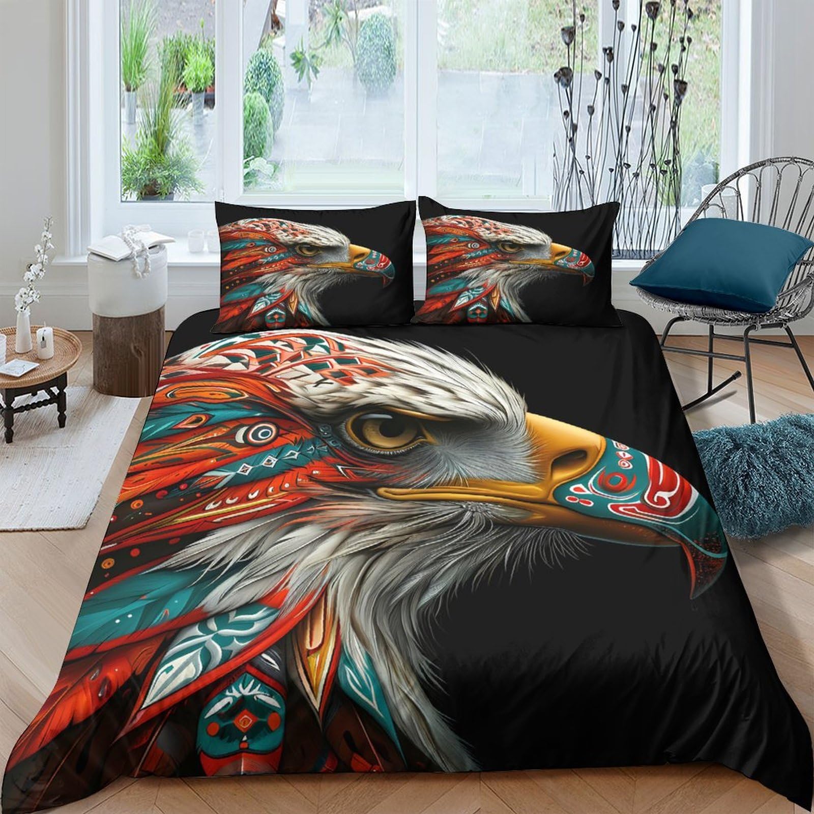 Ctjqhvkz Style-1 3D Printed Eagle Feather Fitted Sheet Microfiber Durable Mattress Cover For Bedroom Guest Room Decor Protection Single（135X200cm）