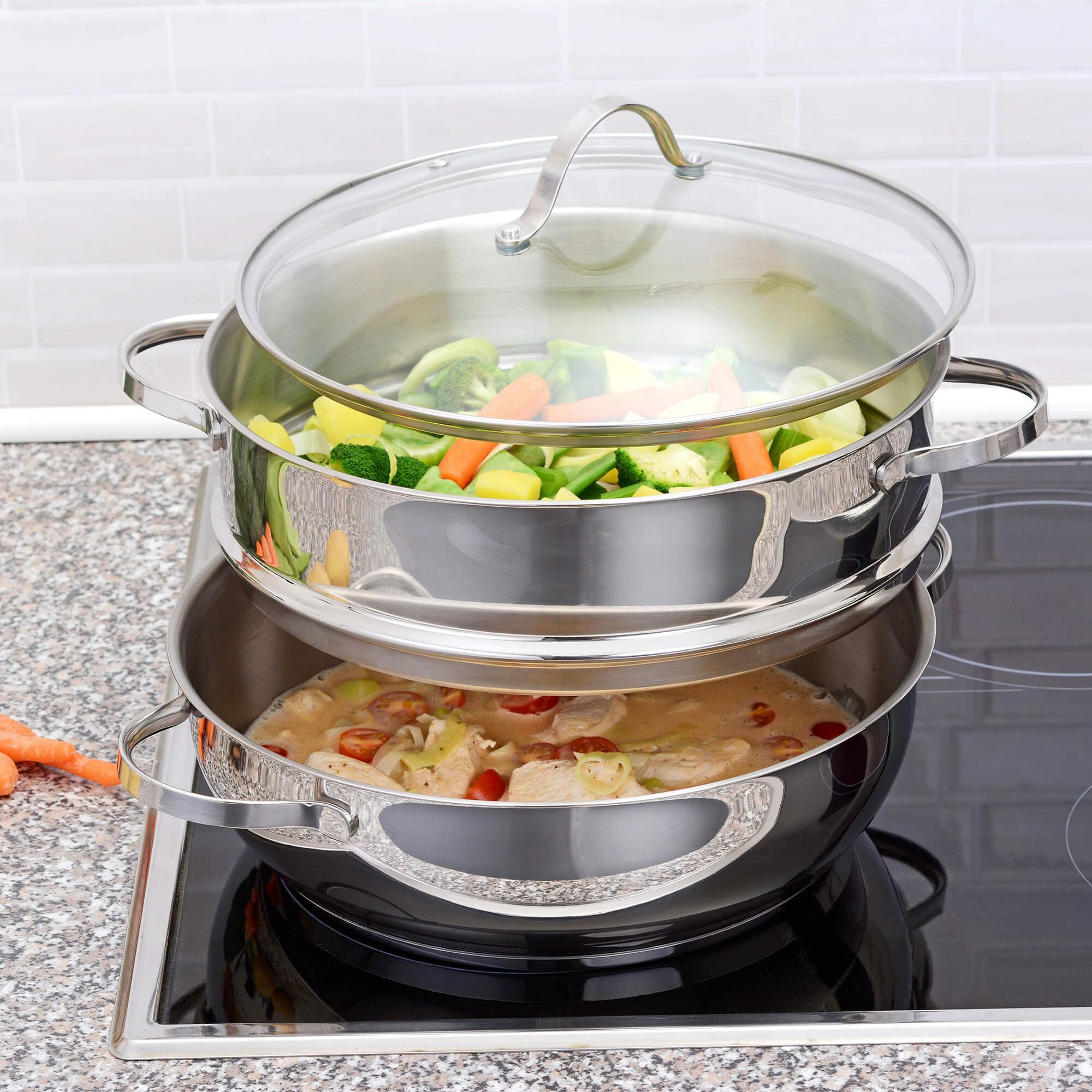 GRÄWE Inserto a vapore in acciaio inox 28 cm per vaporizzatore Pro Line, robusto inserto a vapore per una sana cottura di verdure, pesce e carne, acciaio inossidabile di alta qualità 18/10, lavabile