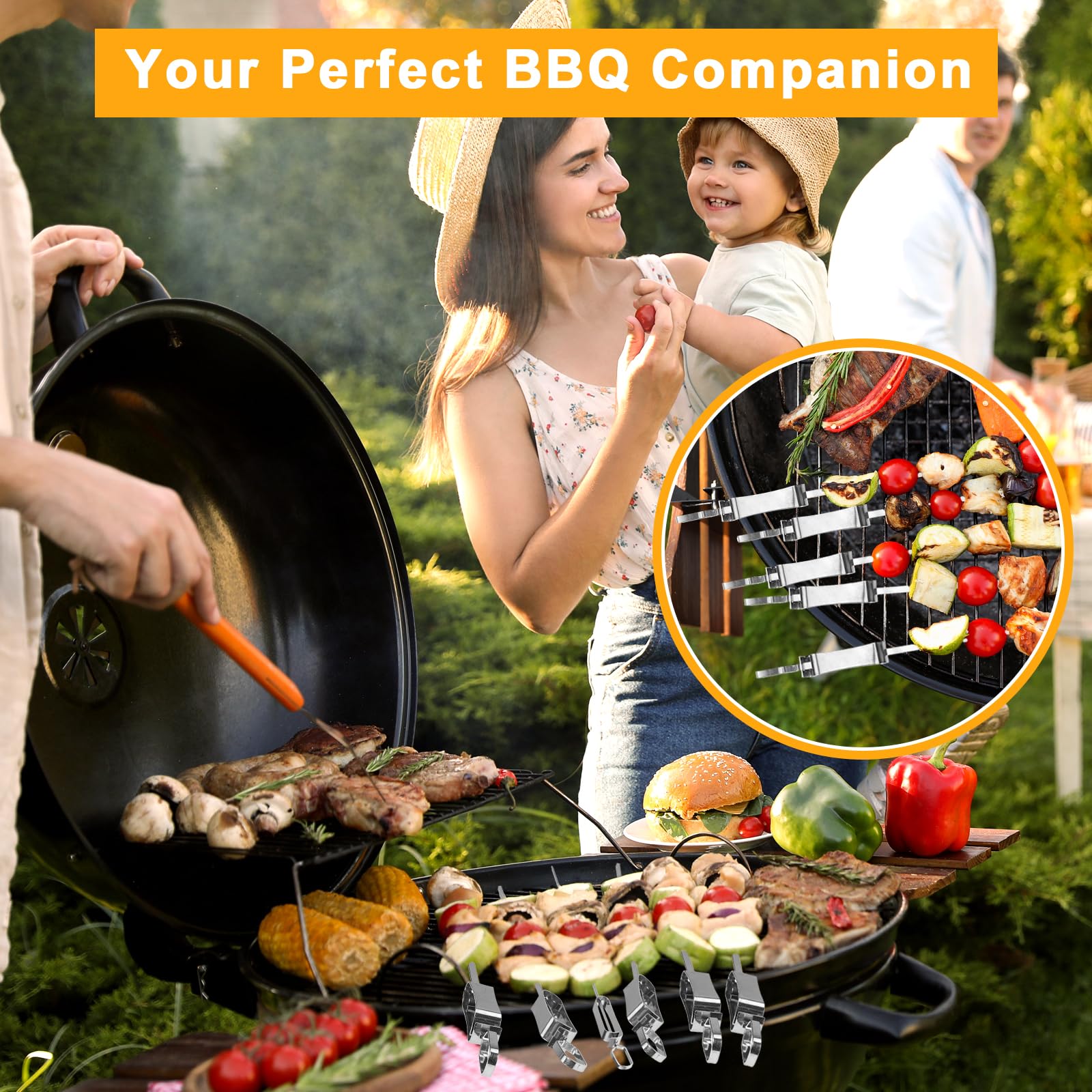 Fengzhe Brochetas de acero inoxidable para asar a la parrilla, pinchos planos de barbacoa de 16.5 pulgadas con deslizador, resistentes, reutilizables, ideales para carne, camarones, pollo y verduras,