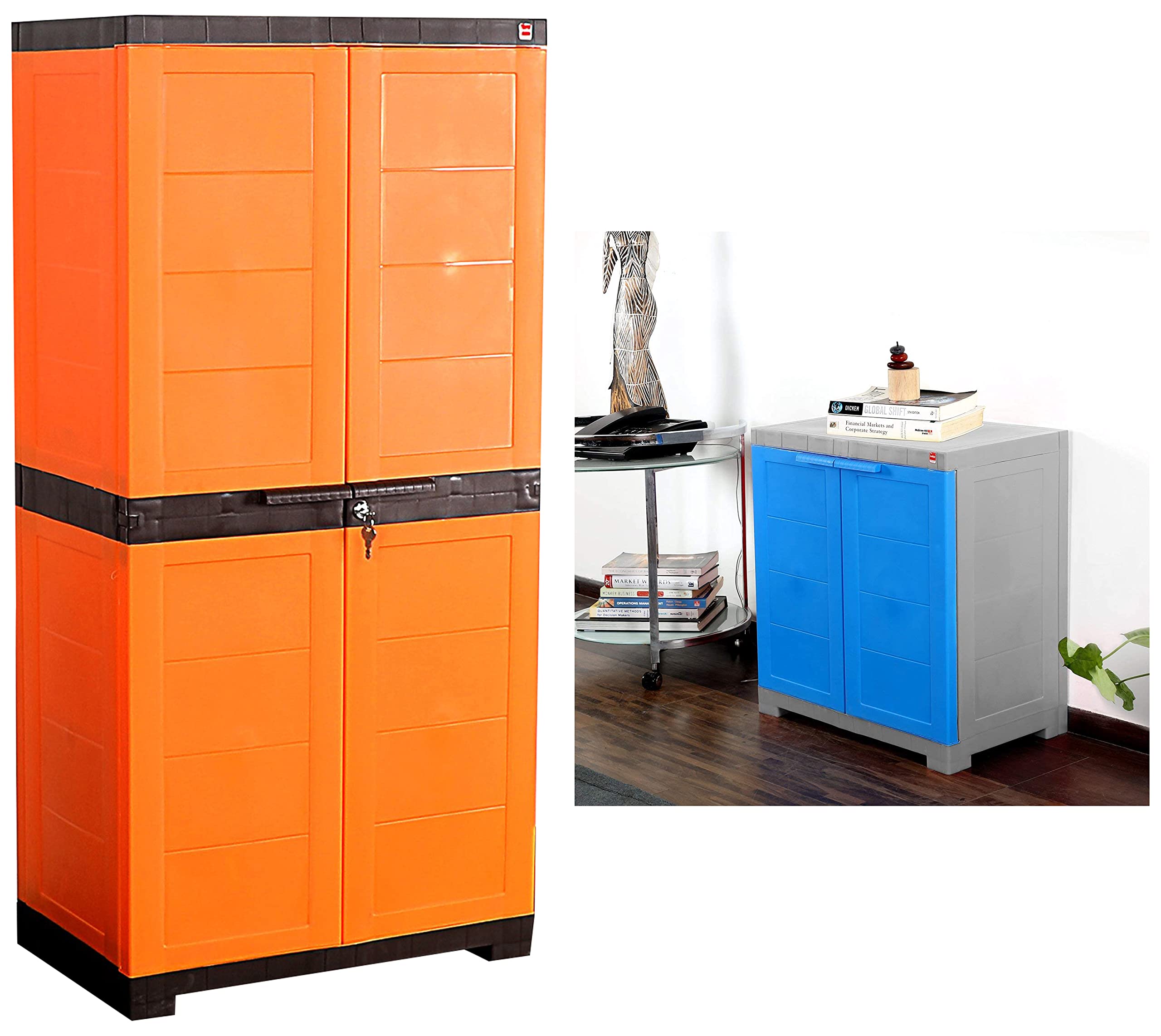 Cello Novelty Big Plastic 2 Door Cupboard with 3 Shelves (Orange and Brown) Novelty Plastic Compact 2 Door Cupboard - Blue and Grey-image-34