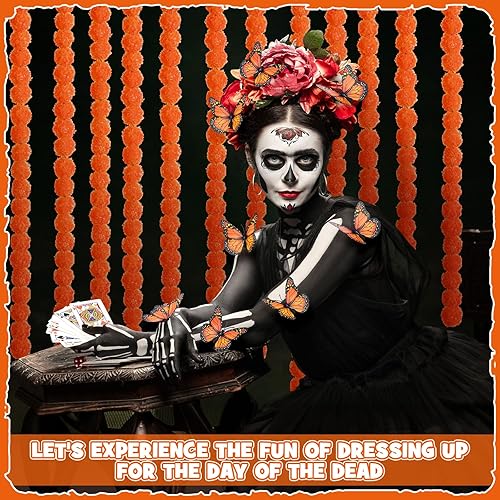 Miniatura 5 de Yunsailing Juego de 40 guirnaldas de caléndula del Día de los Muertos de 5 pies que incluye 10 flores de caléndula artificiales naranjas largas y 30