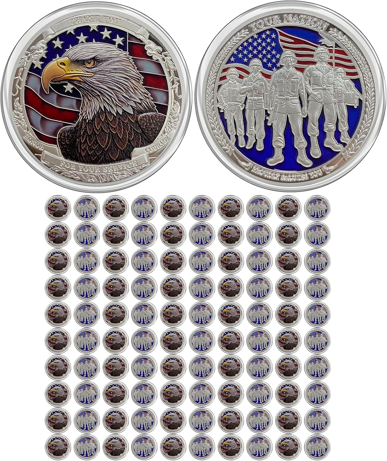 CHURYUML 100Pcs Military Challenge Coins Bulk Veterans Day Gifts Thank You for Your Service Military Appreciation Gifts for Men Women Navy Army Veterans Honor Coin
