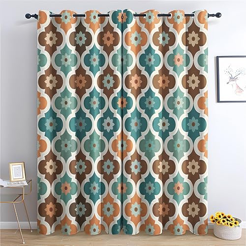 Miniatura 8 de Cortinas modernas de mediados de siglo, cortinas opacas circulares abstractas retro para dormitorio, cortinas geométricas para ventana, cortinas