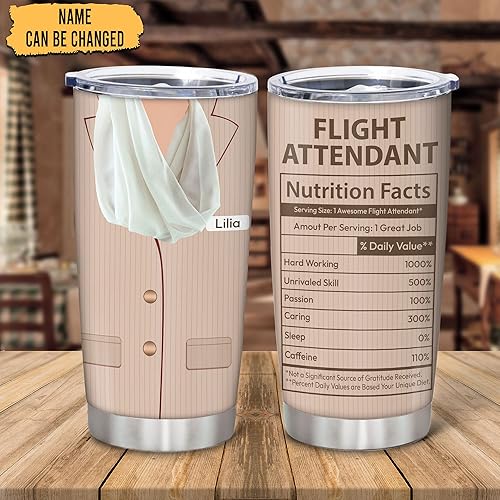 Miniatura 8 de Hyturtle Regalos personalizados para asistente de vuelo, información nutricional, 20 onzas, 30 onzas, acero inoxidable, taza de viaje, taza de café,