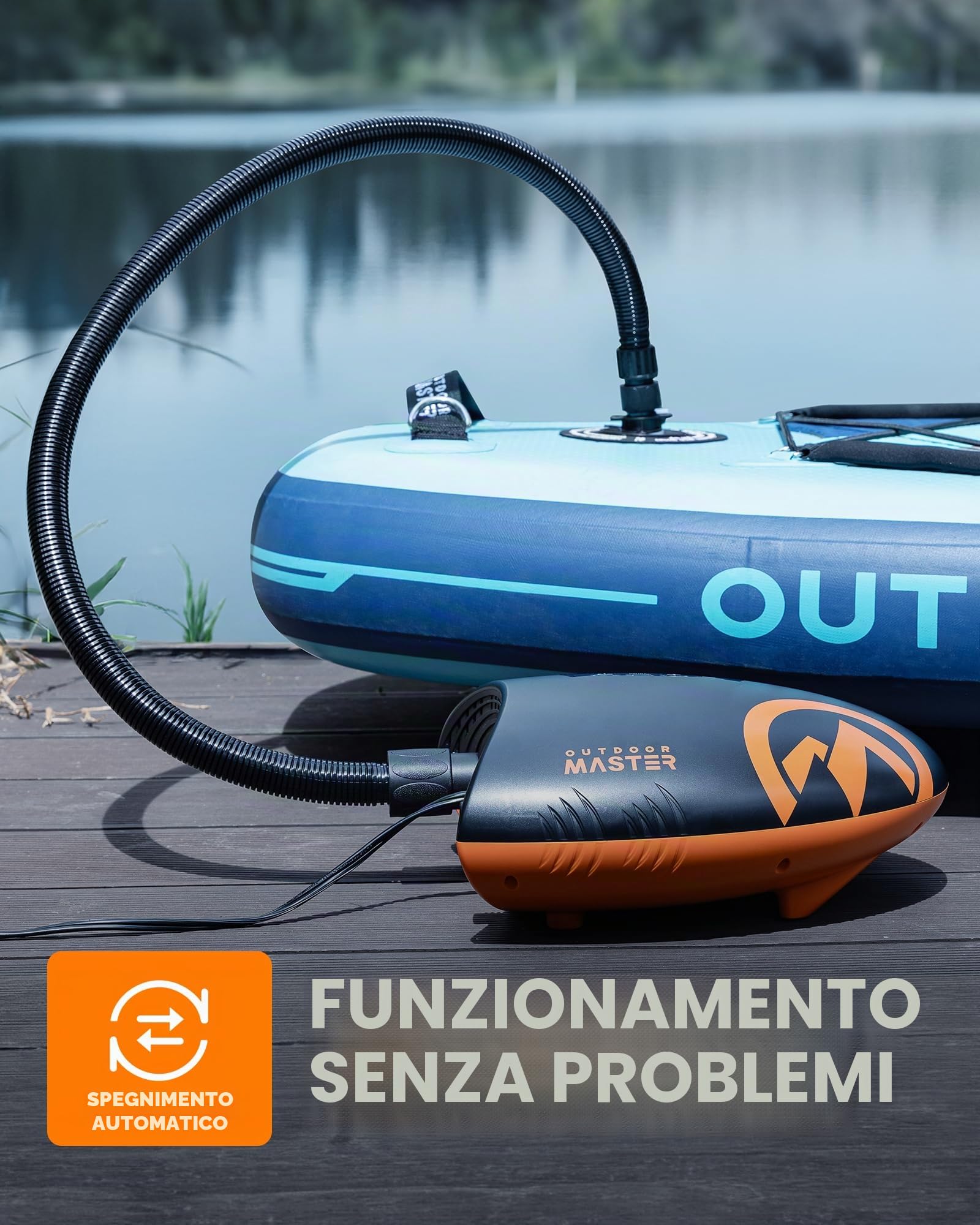OutdoorMaster The Shark Pompa ad aria elettrica SUP ad alta pressione con 20 PSI 12 V DC Sistema di raffreddamento attivo intelligente a due stadi per gonfiare paddle board barche
