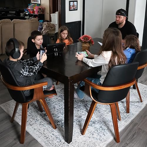 Miniatura 5 de Juego de 2 sillas de comedor giratorias, modernas de mediados de siglo con artesanía de nogal, piel sintética tapizada, brazos y patas de madera,