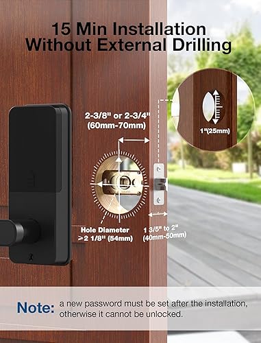 Miniatura 7 de GEONFINO Cerradura de puerta inteligente con asa, cerradura de puerta de entrada sin llave de huellas dactilares 6 en 1, cerrojo digital electrónico