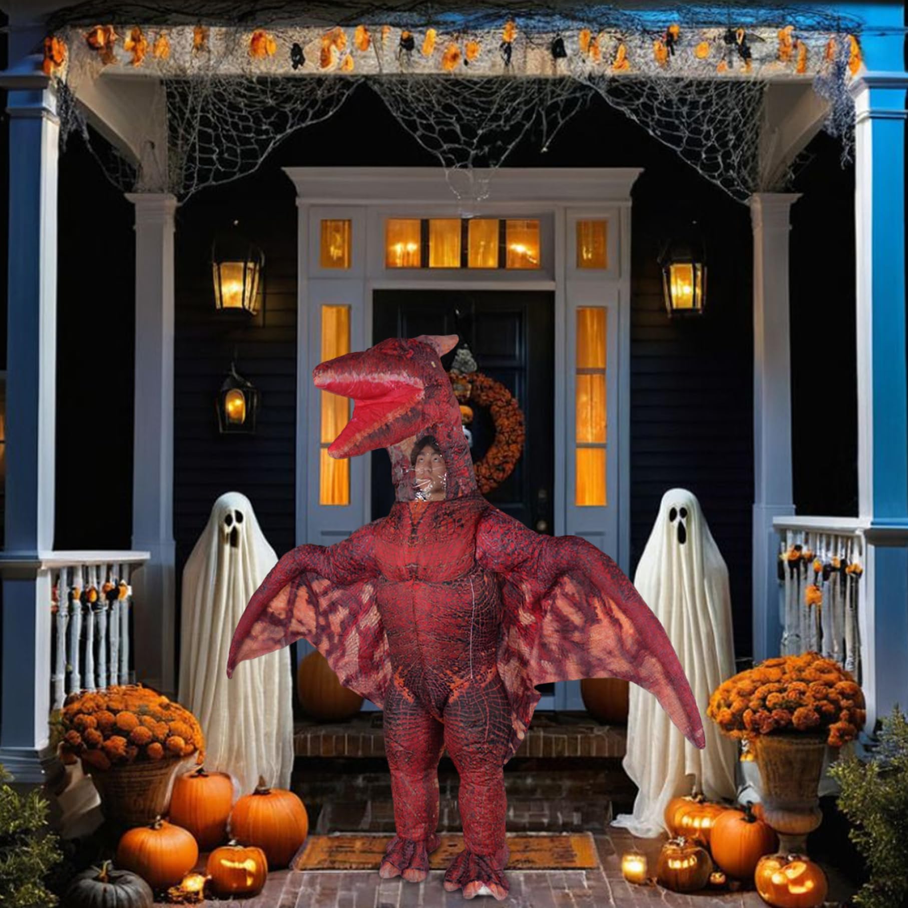 Gcroet Disfraz de Dinosaurio Pterodáctilo Rojo Disfraz de Dinosaurio Inflable Divertidos Disfraces de Halloween para Fiesta Halloween Cosplay...